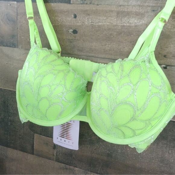 NWT Savage X Fenty Neon Green racerback Push Up lace Bra Size 36D - Picture 2 of 4